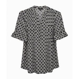 Cocomo Women's Plus Size 2X Black & Ivory Geo Print Pintuck Short Sleeve Top